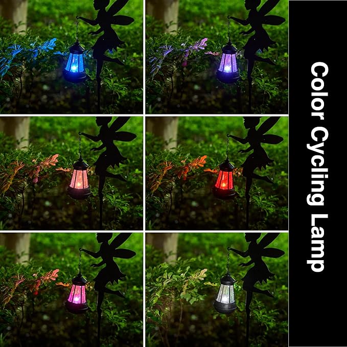 Fairy Garden Accessories Lawn Ornaments 1 Pair - Solar Lights Halloween Decorations Outdoor Garden Statue, Metal Stakes Decorative Figurines for Yard Decor, Patio (Type B Color-Shifting Lighting)-Ruum Studio Home