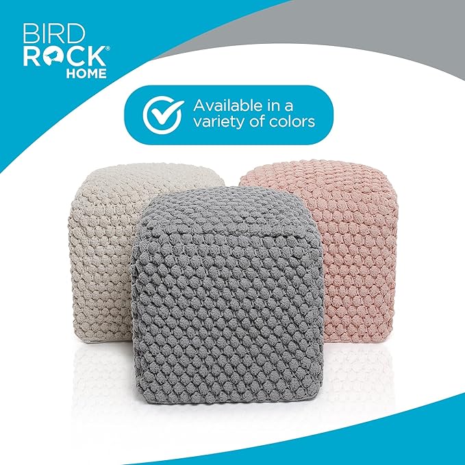 BIRDROCK HOME Buds Pouf Foot Stool Ottoman - Knit Bean Bag Floor Chair - Cotton Braided Cord - Great for The Living Room, Bedroom and Kids Room - Small Furniture (Dusty Rose - Buds)-Ruum Studio Home