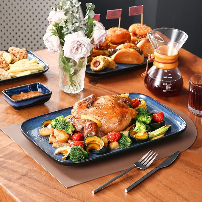 vancasso Stern Serving Platters Set of 3, 15/13/ 11 Inches Rectangular Serving Plates, Blue Serving Trays for Entertaining, Party-Ruum Studio Home