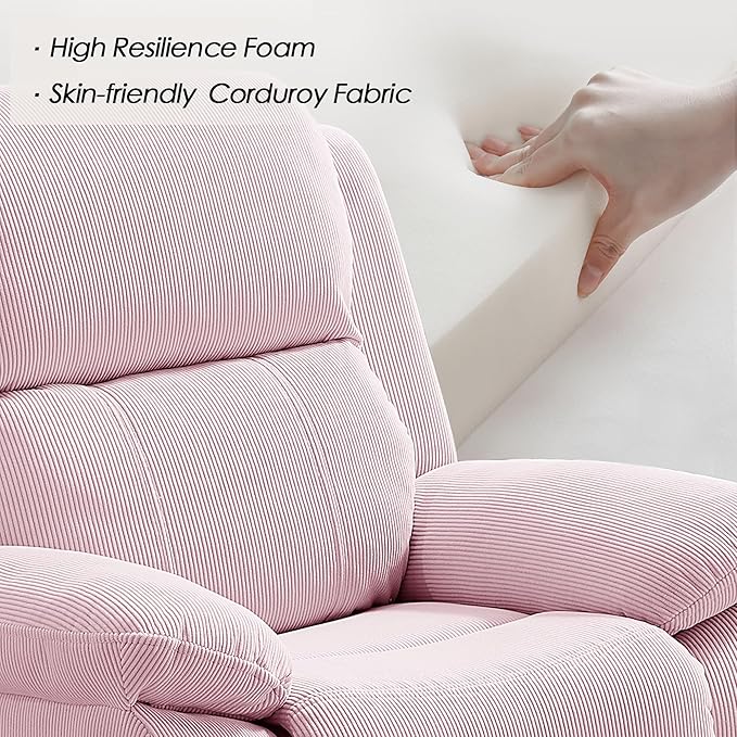 Ulax furniture Corduroy Kids Recliner Chair, Toddler Armrest Sofa Couch, Ergonomic Adjustable Lounge Sofa with Footrest, Padded Backrest, Storage Arms, Pink Recliner for Girls and Boys-Ruum Studio Home