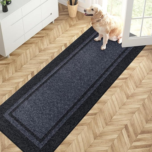 PURRUGS Dirt Trapping Door Mat 24" x 70", Non-Slip/Skid Machine Washable Entryway Rug, Shoes Scraper, Area Rug, Super Absorbent Welcome Mat for Muddy Wet Shoes and Paws, Bluish Grey & Charcoal-Ruum Studio Home