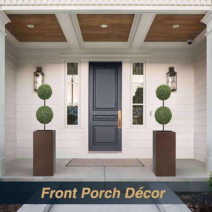 Metallic Heavy Tall Outdoor/Indoor Planter Box 14Lx14Wx30H Inches, Rectangular Tall Planter, Large Flowerpot, ‎25 Pounds, Espresso, No Assembly Required 1 Pack-Ruum Studio Home