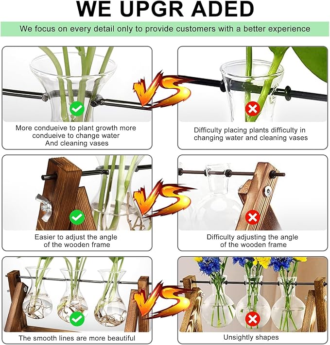 YIBOT Propagation Stations,Plant Terrarium with Retro Wooden Stand, Unique Gardening Birthday Gifts for Women Plant Lovers, Hydroponics Plants Home Office Garden Decor - 3 Bulb Glass Vases-Ruum Studio Home