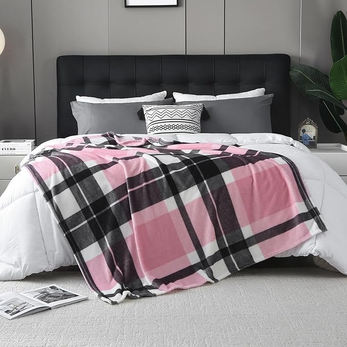 MERRYLIFE Pink Plaid Throw Blanket Decorative Fleece Throw | Ultra-Plush Colorful | Couch Blanket Travel Lap | Home Gift Use(50" 60",Pink Plaid)-Ruum Studio Home