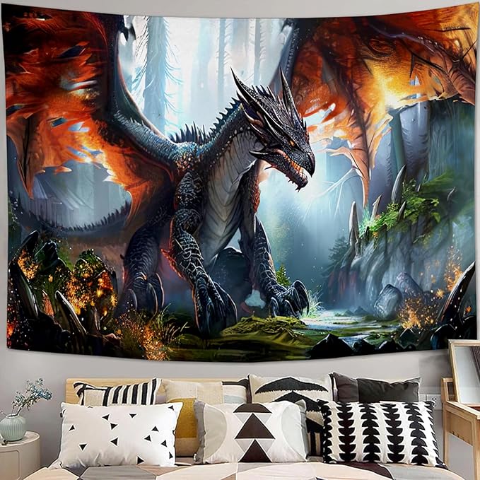 Dinosaur Tapestry Dragon Tapestries Fabric Wall Hanging Aesthetic Space Indoor Outdoor Wall Art Tablecloth Bedspread Decoration for Boy’s Bedroom Dormitory Living Room Home Decor 60"x90"-Ruum Studio Home
