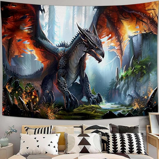 Dinosaur Tapestry Dragon Tapestries Fabric Wall Hanging Aesthetic Space Indoor Outdoor Wall Art Tablecloth Bedspread Decoration for Boy’s Bedroom Dormitory Living Room Home Decor 60"x90"-Ruum Studio Home