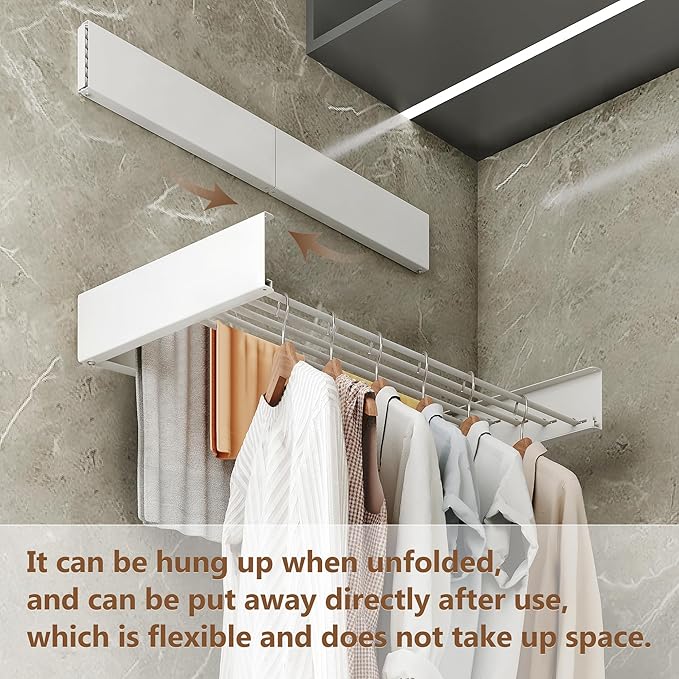 Wall Mounted Drying Rack,Drying Rack Clothing,Collapsible Hanging Racks for Laundry(35.5"-White)-Ruum Studio Home