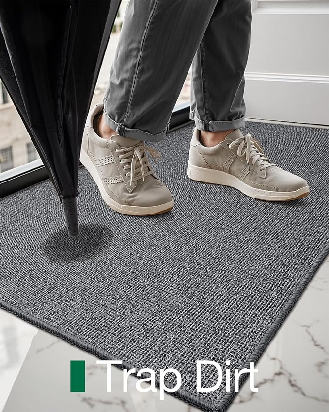 LUMI Indoor Door Mat 24"x36", Ultra Thin Low Profile Non-Slip Doormat for Home Entrance, Absorbent & Stain-Resistant Welcome Mats, Washable Entryway Mat for Front Door, Patio, Porch, Grey-Ruum Studio Home