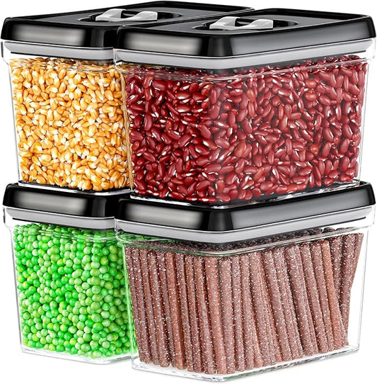 DWËLLZA KITCHEN Airtight Food Storage Containers - Pantry Snacks Kitchen Container, Baking Supplies, 4LB Sugar & Flour Canister - 4 Pc Set All Same Size - Clear Plastic BPA-Free - Keeps Fresh & Dry-Ruum Studio Home