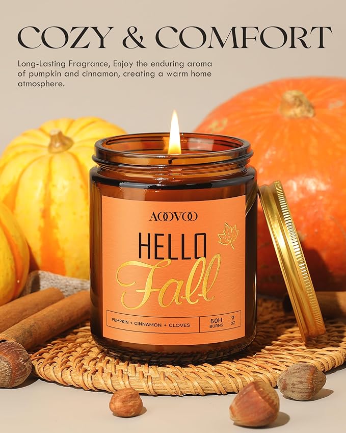 AOOVOO Hello Fall Candles - 9 oz Scented Candles, Aromatherapy Candle, Soy Candle for Home Scented-Ruum Studio Home