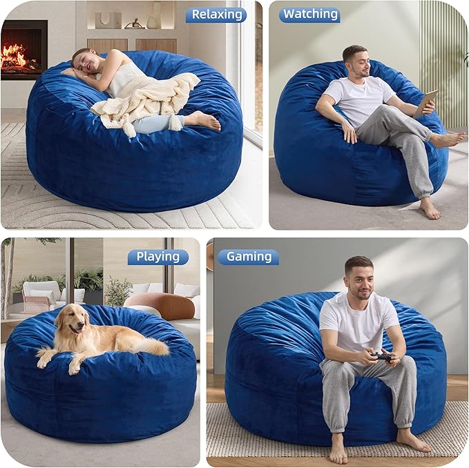 Hobestluk 5FT Bean Bag Chair Giant Bean Bag Chairs for Adults Large Bean Chairs with Removable Cover, Beanbag Chair with Filler, Adult Bean Bag Chairs for Living Room, Bedroom-Ruum Studio Home