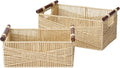 LA JOLIE MUSE Wicker Storage Baskets for Organizing, Recyclable Paper Rope Basket with Wood Handles, Decorative Hand Woven Basket Organizers for Makeup Books Shelves Living Room, Beige, Set of 2-Ruum Studio Home