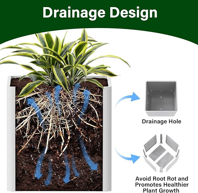 Large Outdoor Square Planter 20" L x 20" W x 21" H,White Square Planters for Indoor and Outdoor All-Weather Use-Ruum Studio Home