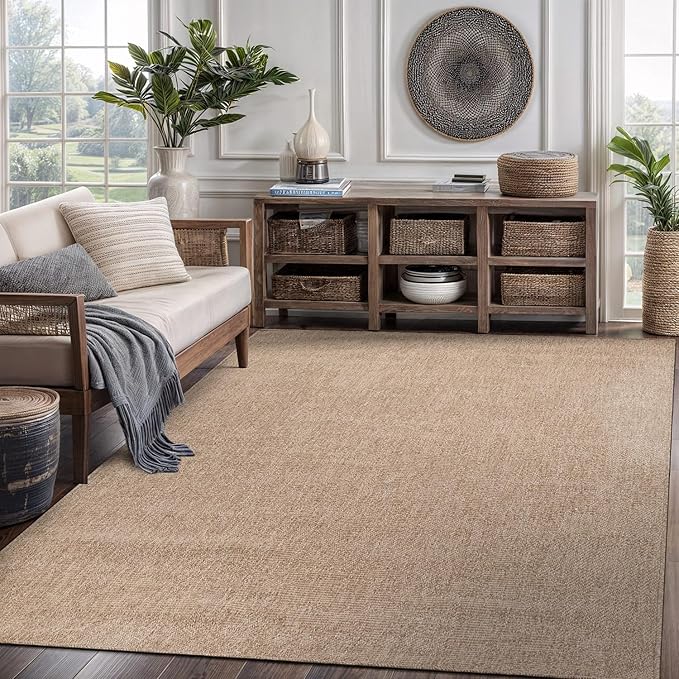 CAMILSON Easy Jute Rug 5x7, Indoor Outdoor Natural Color Fiber Area Rugs for Living Room Patio and Kitchen Rug, Solid Boho Woven Design, Easy-Cleaning, Washable Outside Carpet Alfombras (5 x 7)-Ruum Studio Home