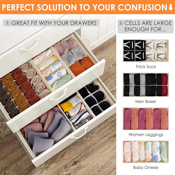 12 Pack Baby Clothes Organizer for Nursery, 116 Cells Fabric Foldable Dresser Closet Organizers and Storage Bins for Clothing, Women Men Underwear Socks, Bra, Ties, Scarf, Belt, Hair Accessories-Ruum Studio Home