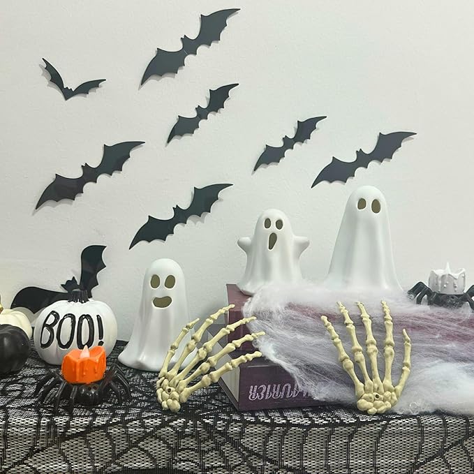 3 Pack Halloween Ceramic Ghost Decor, Light Up Ghost Halloween Decor, Cute Ghost Figurines for Table Tray Fireplace Home Indoor Decoration-Ruum Studio Home