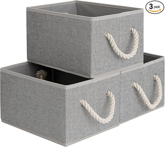 StorageWorks Storage Baskets for Shelves, Foldable Fabric Closet Storage Bins with Handles, Fabric Storage Bins Clothes Organizer, Gray, 3-Pack, Small-Ruum Studio Home