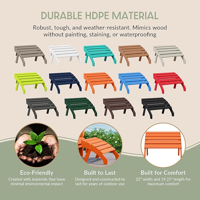 WestinTrends Dylan Outdoor Patio HDPE Adirondack Ottoman Footrest, Orange-Ruum Studio Home