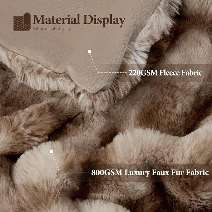 Touchat Luxury 1000GSM Faux Rabbit Fur Throw Blanket, Super Heavy Warm Cozy Brown Blankets for Couch Bed Sofa, Ruched Plush Fuzzy Elegant Soft Reversible Mink Blanket for Living Room Bedroom-Ruum Studio Home