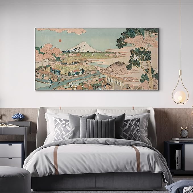 SIGNWIN 24"x46" Extra Large Framed Wall Art Japanese Ukiyo-e Landscape, Timeless Mt. Fuji Scene for Zen-Inspired or Asian-Style Interiors for Home Living Room Bedroom Decor (Frame Assembly Required)-Ruum Studio Home