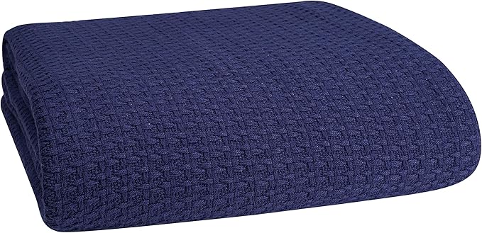 Elvana Home 100% Cotton Bed Blanket, Breathable Bed Blanket Queen Size, Cotton Thermal Blankets Queen, Perfect for Layering Any Bed for All Season, Navy Blue-Ruum Studio Home