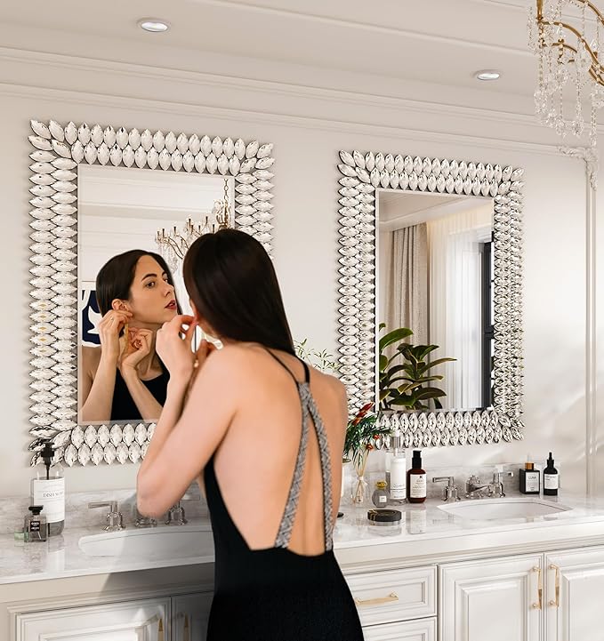 Kelly Miller Jeweled Luxury Bathroom Mirror for Wall, 24"x36" Rectangle Wall Mirror Decorative Mirror Vanity Mirror with Diamonds for Master Bath Half Bath Living Room Bedroom Fireplace Mantle Hallway-Ruum Studio Home