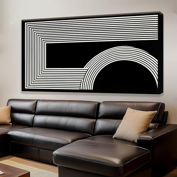 Abstract Wall Art Modern Canvas Art Wall Decor Minimalist Wall Art Geometric Line Canvas Artwork Print Paintings Black And White Wall Art Modern Picture For Bedroom Art Office Home Wall Decor 20"X 40"-Ruum Studio Home