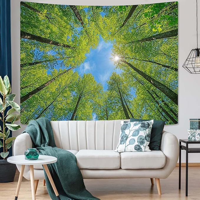 AMM Nature Forest Tree Celling Tapestry Lush Green Treetops Sunlit Tapestry for Bedroom Aesthetic Sky Sunlight Canopy Leaves Landscape Tapestries Wall Hanging for Living Room Dorm Office 60 x 44 Inch-Ruum Studio Home