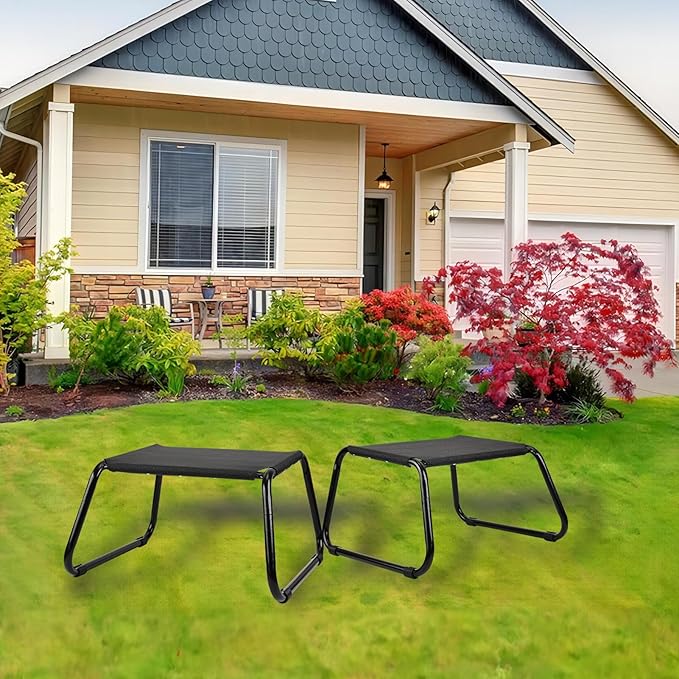 Outdoor Ottomans,Patio Foot Rest Portable Side Table Solid Steel Frame Small Seat All Weather Footrest for Indoor Outdoor Use 2 Pieces Black-Ruum Studio Home