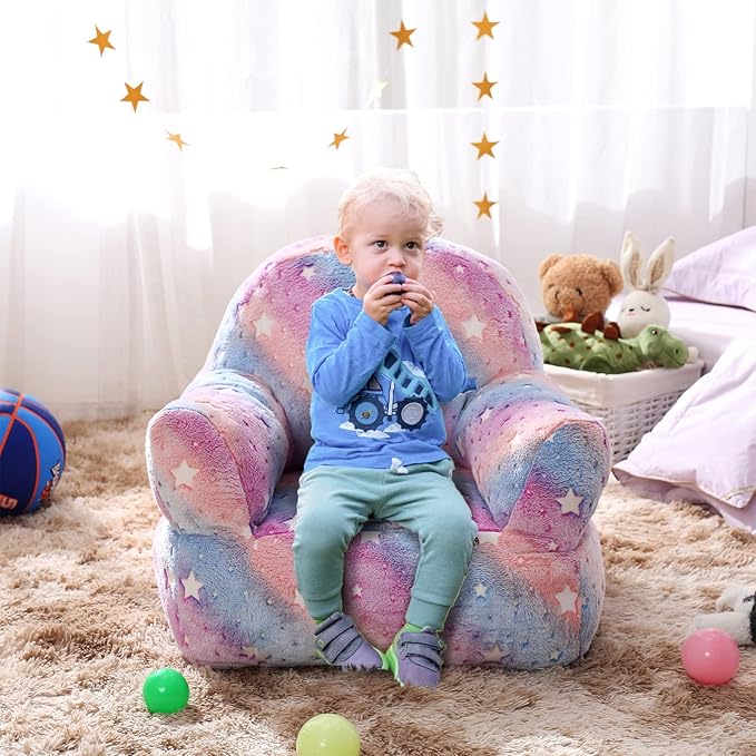 Toddler Chair, Glow in The Dark Kids Sofa Bean Bag Chair for Kids Children Couch Toddler Mini Sofa Armchair for Children, Lightweight Children Sofa Chairs (Rainbow Pink)-Ruum Studio Home