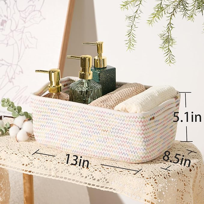 Small Storage Baskets for Organizing | Closet Organizer Bins | Shelf Toy Basket | Woven Rope Baskets | Cube Decorative Box | Shallow Basket | 13x8.5x5.1” | 3 Packs Rainbow-Ruum Studio Home