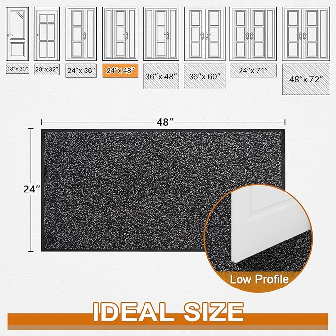 Mibao Front Door Mat, Dirt Trapper Welcome Mat for Outdoor Indoor, Non-Slip Waterproof Doormat, Durable Machine Washable Low Profile Entry Rug for Back Door Outside Patio Porch, 48" x 24", Black-Ruum Studio Home