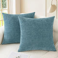CaliTime Throw Pillow Covers Decorative 24 X 24 Inches Pack of 2 Cozy Chenille Cushion Cases for Couch Sofa Bed Living Room Home Smoke Blue-Ruum Studio Home