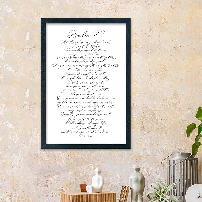 LuZhiQiang Psalm 23 Wall Art Bible Verse 16"×11" Christian Inspirational Scripture Sign Wood Framed Wall Hanging Decor (Black)-Ruum Studio Home