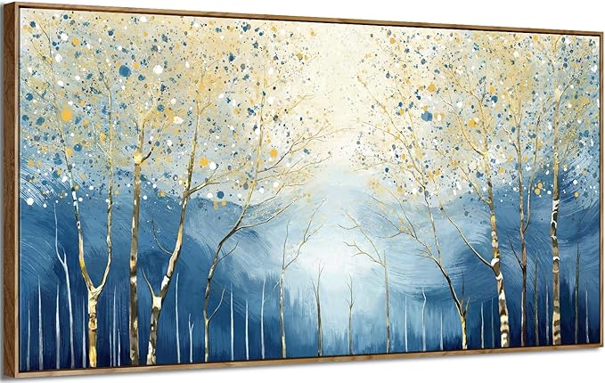 amatop Extra Large Framed Wall Picture for Living Room Abstract Forest Canvas Art Print Modern Landscape Tree of Life Picture Oversized Birch Artwork Bedroom Home Office Decor Blue Orange 58x29 Inch-Ruum Studio Home