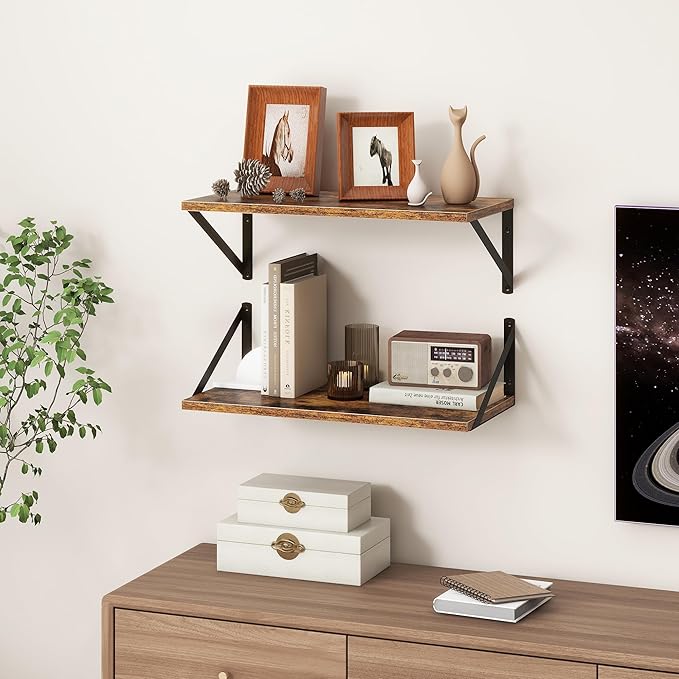 Fun Memories 20 Inch Floating Shelves, Deep Wall Shelves for Kitchen, 20 x 10 Floating Shelf for Living Room, Bedroom, Farmhouse Floating Shelves for Home Decor Storage, Rustic Brown, Set of 2-Ruum Studio Home