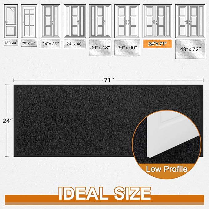 Mibao Dirt Trapper Door Mat for Indoor Outdoor, Waterproof All-Season, All-Weather Doormat, Heavy Duty Non-Slip Entrance Rug, Low Profile Absorbent Entrance Mat Carpet, 72" x 24", Black-Ruum Studio Home