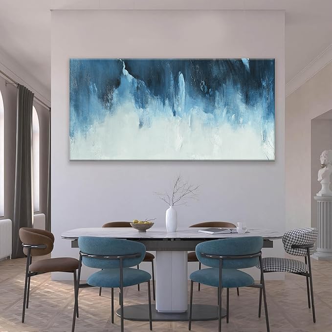 Canvas Wall Art Decor Large Wall Art Pictures For Living Room Abstract Art Work Decoration White Blue Wall Art Decor Abstract Wall Art Paintings Prints for Bedroom Office Kitchen Wall Decor 29" x 58"-Ruum Studio Home