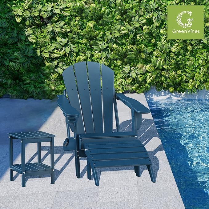 GREENVINES Adirondack-Ottoman | HDPE Plastic | Outdoor Footrest | All Weather | Foot Rest | Foot Stool | Blue | for Adirondack Chair | for Patio Backyard Pool-Ruum Studio Home