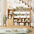Toy Storage Organizer, 55” Wide Toy Organizers and Storage with 8 Storage Cubbies & 6 Toy Bins, Large Toy Box with Bookshelf, Playroom Storage for Playroom, Oak-Ruum Studio Home