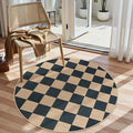 Lahome Checkered 4 ft Easy Jute Round Rug, Washable Small Rugs for Entryway Patio, Farmhouse Non Slip Non Shedding Indoor Outdoor Circle Carpet for Kitchen Porch-Ruum Studio Home
