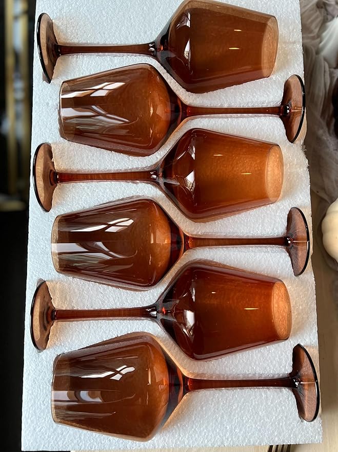 Saludi Original Dark Orange Leaf Wine Glasses, 16.5oz (Set of 6) Stemmed Single Color Rust Terracotta- Great for All Wine Types and Occasions or Gifts - Luxury, Durable, Hand-Blown-Ruum Studio Home