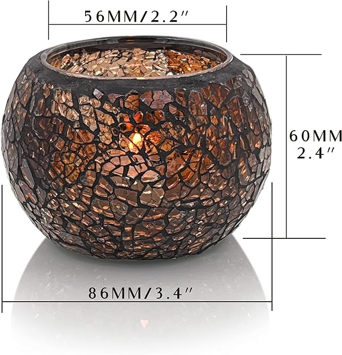 SHMILMH Mosaic Glass Candle Holder Set of 4, Votive Candle Holders Handmade Cracked Tealight Holders for Fall Christmas Diwali Home Decorations, Diwali Gift-Ruum Studio Home