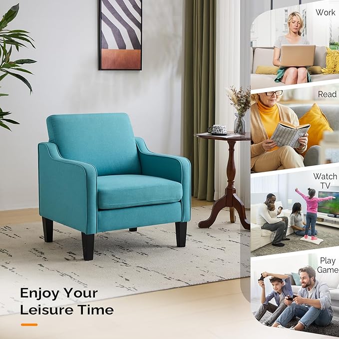 VINGLI Accent Chairs Set of 2 Living Room Chairs Teal Blue Reading Chair for Bedroom Scooped Arm Chair Mid Century Modern Accent Chairs Upholstered Comfy Chair for Apartment, Waiting Room-Ruum Studio Home