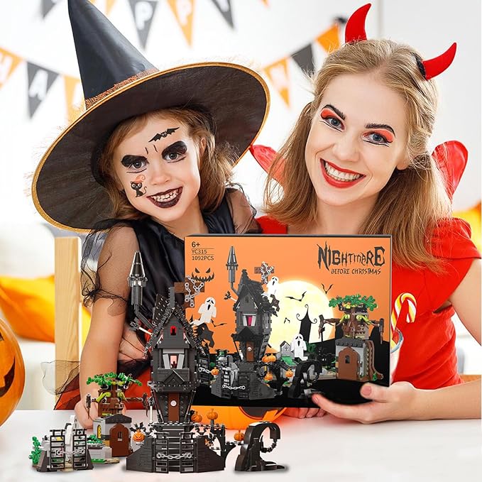 Mini Bricks Haunted Graveyard House Building Set - 1092 PCS Halloween Spooky Construction Toy Kit for Kids & Adults (Not Compatible with )-Ruum Studio Home