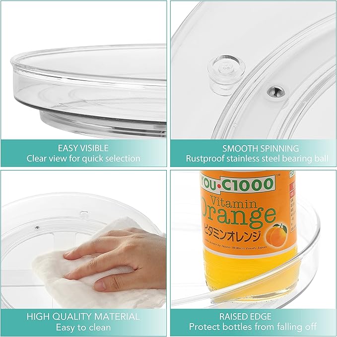 URALFA 3 Tier Bathroom Lazy Susan Organizer, 9 Inch Clear Rotating Makeup Organizer for Vanity, High-Capacity Acrylic Skincare Organizers 360 Rotating Tray for Countertop, Pantry, Kitchen, Cupboard-Ruum Studio Home