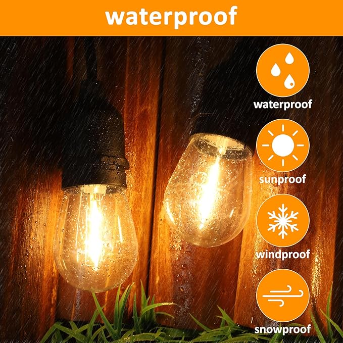 52 Ft LED Outdoor String Lights, Connectable Patio Hanging Light with 15Pcs Waterproof Vintage Edison Bulbs for Backyard Light, Bistro Lights Camping Outdoor Lighting-Ruum Studio Home