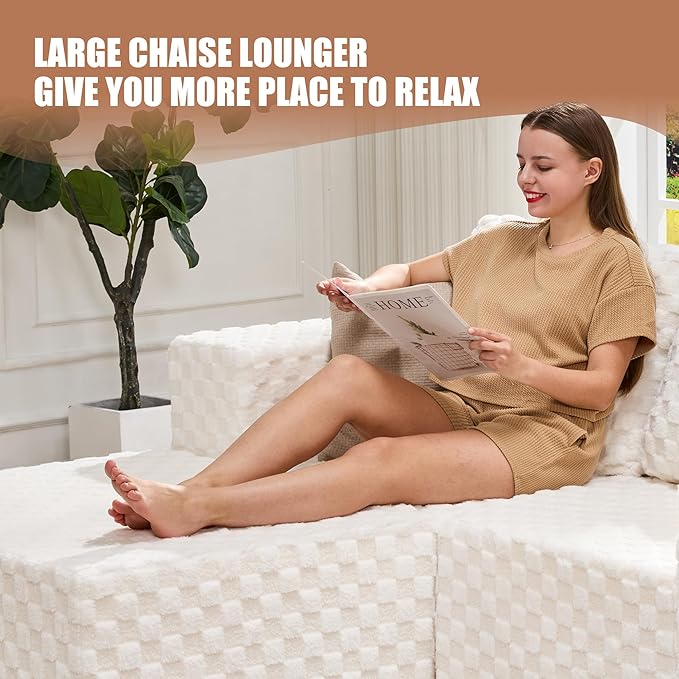 Hobestluk Modular Sectional Sofa Memory Foam Couch L Shape Sofa for Living Room Loveseat with Chaise Lounge Cloud Couch with Removable Cover (Plush White, Loveseat with Chaise)-Ruum Studio Home