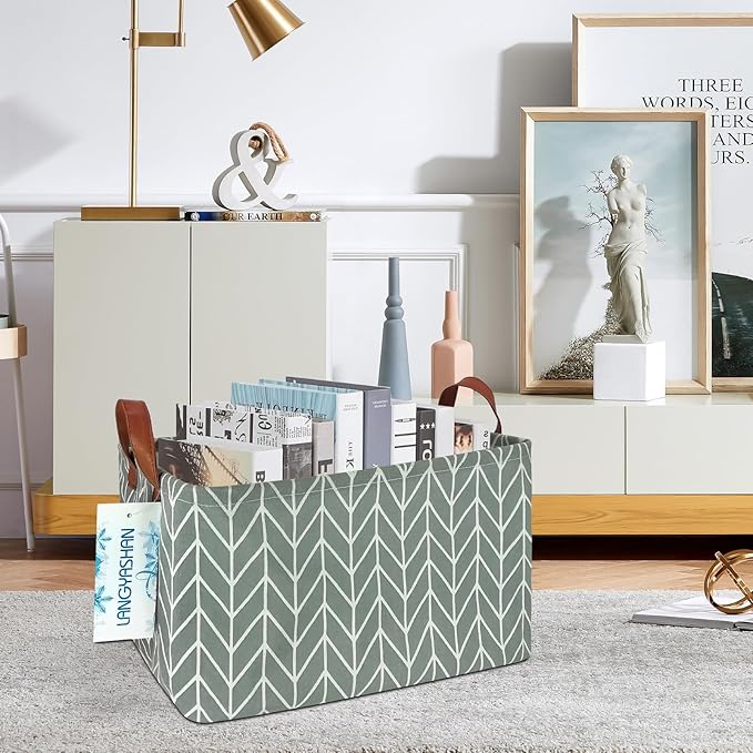 LANGYASHAN Rectangular Storage Bin Collapse Canvas Fabric Cartoon Storage Basket with Handles for Organizing Home Kitchen Boys and Girls Toys Office Closet Shelf Baskets (Rec Grey Point)-Ruum Studio Home