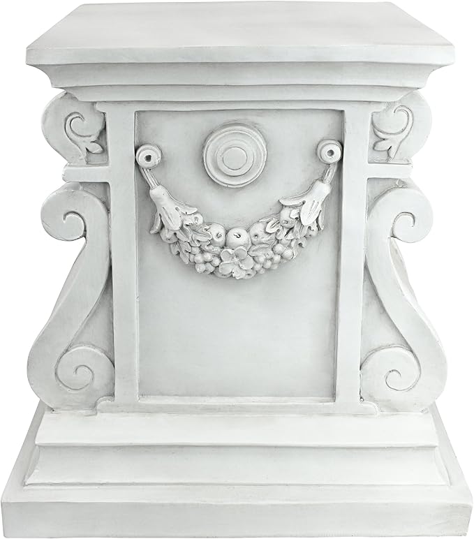 Design Toscano Lion of Florence Sentinel Statue (13 Inches Wide, 21 Inches Deep, 28 Inches High) and Classic Statuary Garden Plinth Base Riser, Large (15 Inches Wide,14 Inches Deep,15 Inches High)-Ruum Studio Home